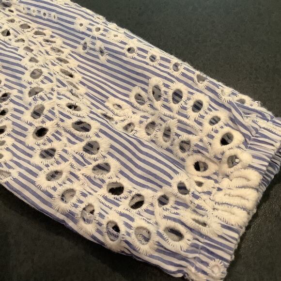 Express Off Shoulder Gathered Peasant Top Floral Eyelet Embroidery Cutouts - Picture 10 of 12